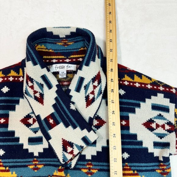Fresh FX Wool Cardigan Aztec Print Blend Dark Multicolor Women's S/P Cozy Knit - Picture 10 of 16